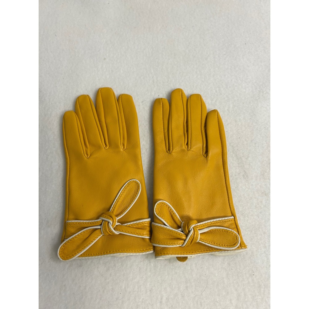 Retro Chic Merona Womens S/M Yellow Bow Accent Sheep Leather Driving Gloves